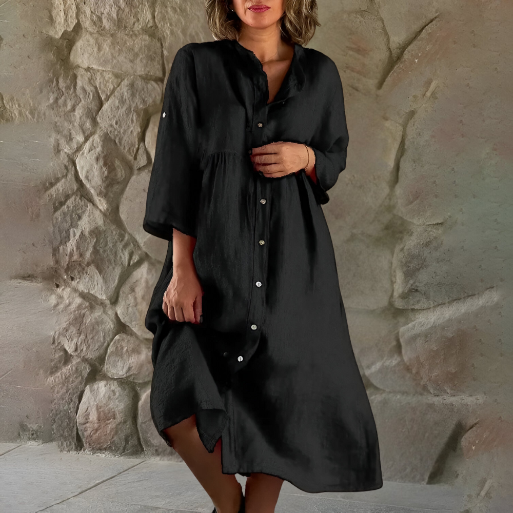Isa™ | Bavlněno-lenová košilová šaty