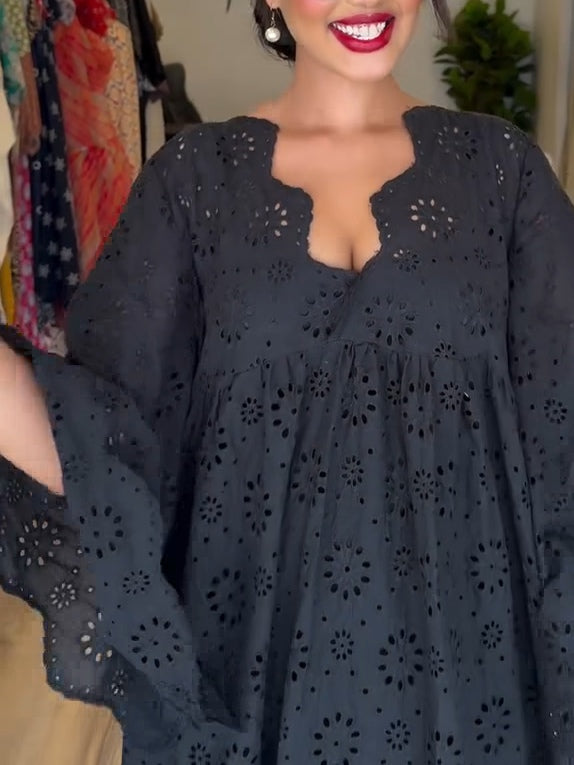 Elegante Zwarte Jurk Hollow Chic