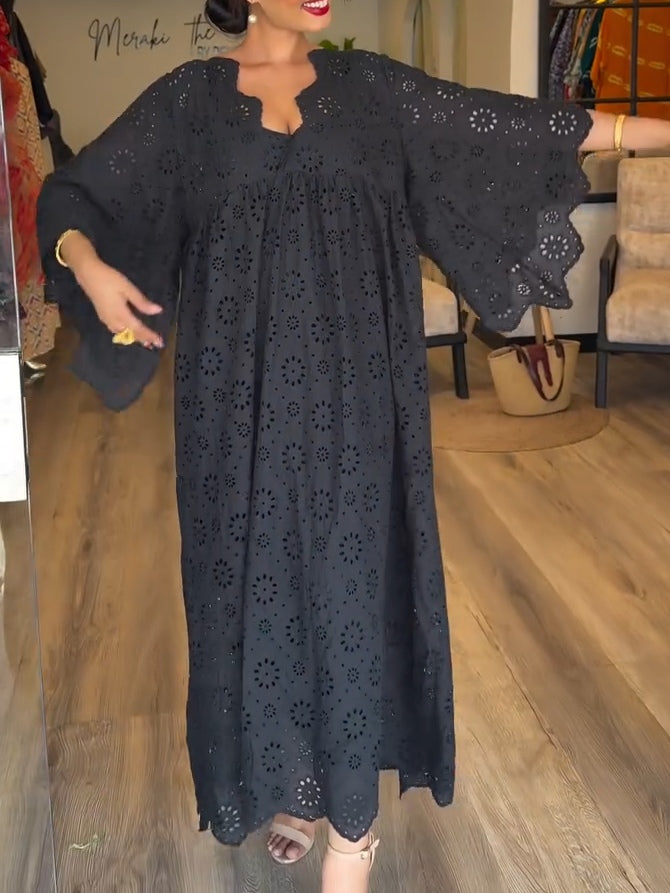 Elegante Zwarte Jurk Hollow Chic