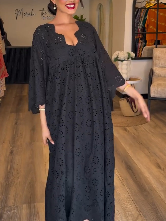 Elegante Zwarte Jurk Hollow Chic